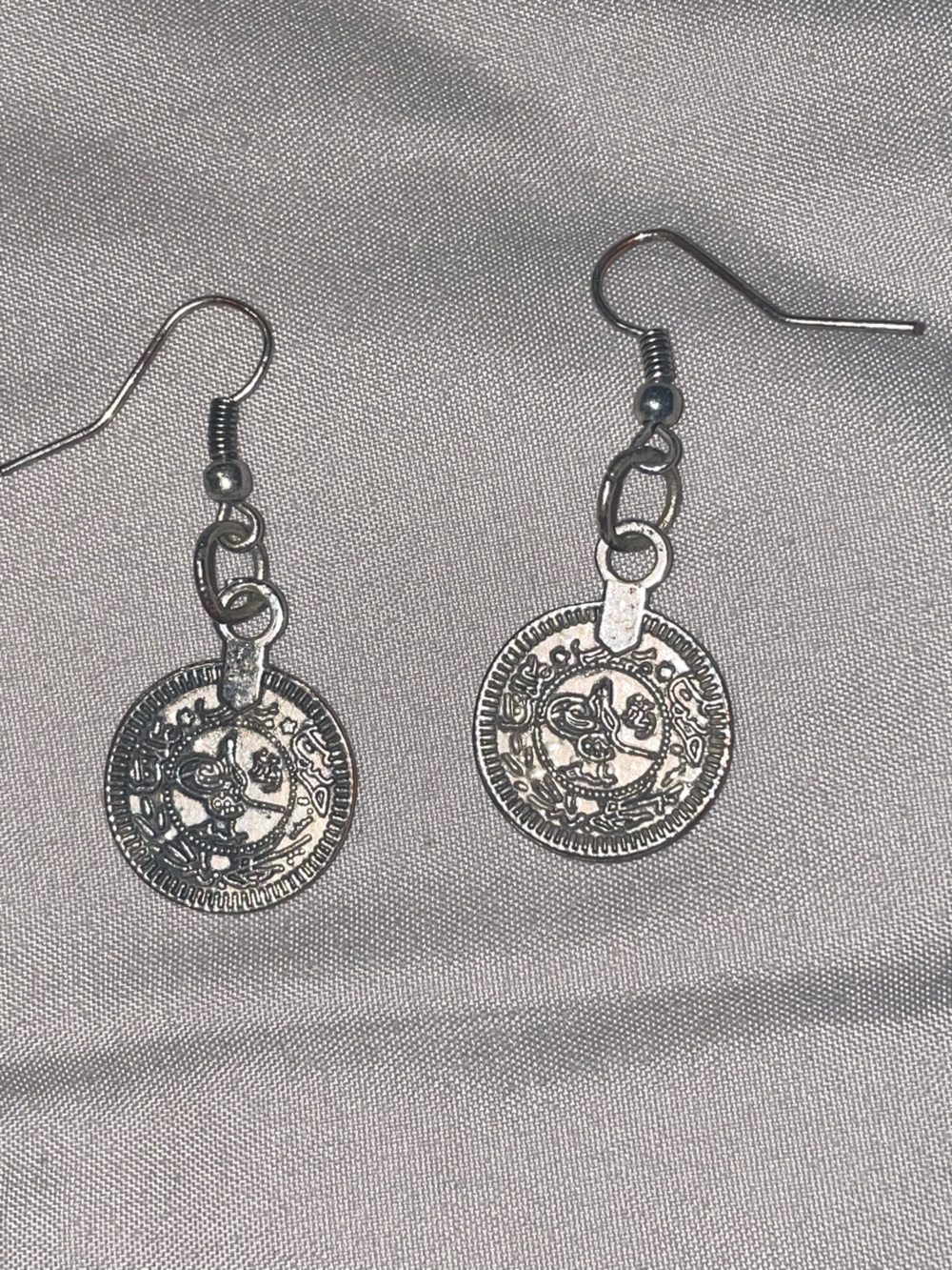 Silver Coin Drop Earrings - Boho Dangle